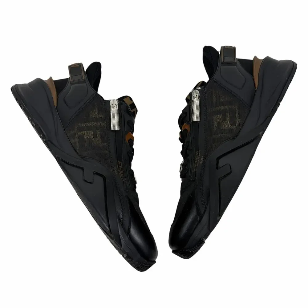 Fendi Flow Sneaker Zucca FF Logo Monogram Black Leather Size 9/ US 10